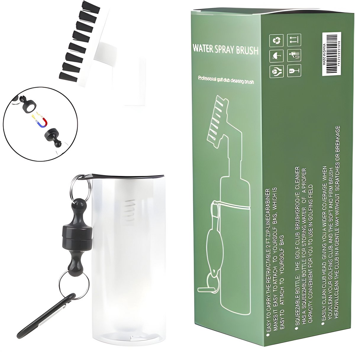 Stripe golfborstel met waterreservoir, pomp en magneet, club cleaner