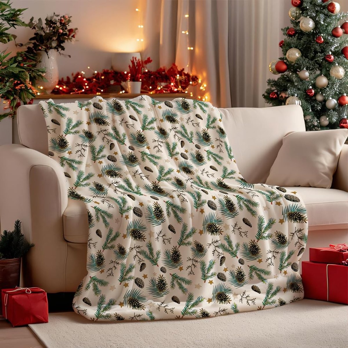 Cosensi - Dailygoods - Zachte Kerstfleecedeken met Dennenpatroon