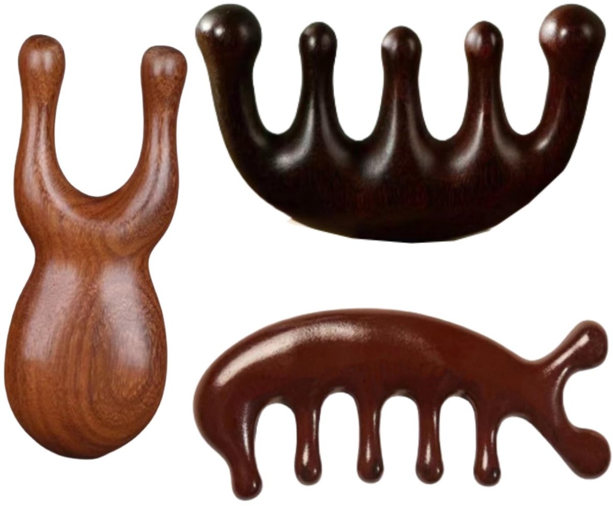 Cosensi - Dailygoods - Dailygoody - Hoofdmassage kam - Gua Sha gezichtsmassage - 3 stuks - Bruin - Massage gereedschap - Geschenken voor vrouwen en mannen - Hoofdmassage