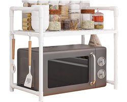 Magnetronstandaard - Keukenrek - Keuken organiseren - Dubbellaags met haken - Vergroot ruimte - Twee bloemen