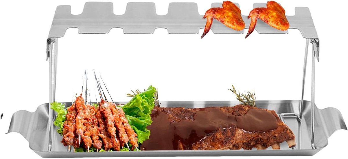 Kippenpoot houder - Grillrek - BBQ Koken - 12 Vakken - 395 cm - Zilver