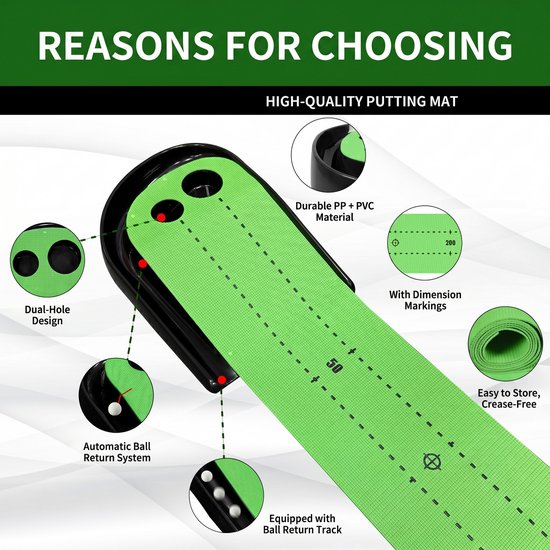 Stripe puttingmat voor golf - Automatische balretour en 2 oefengaten — afbeelding 3