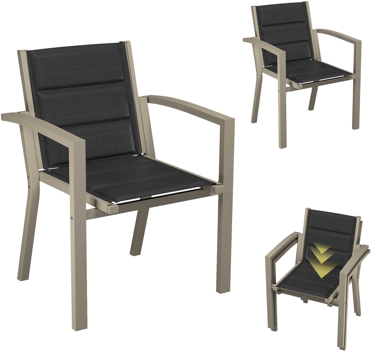 Devoko Aluminium Tuinstoelen 2x - Fauteuils -Tuinstoel - Teslinstof + sneldrogend katoen - Stapelbaar - Versterkte boogconstructie - 57x60x82 - 160 kg - Geschikt voor kamperen, terrassen en tuinen - Bruin
