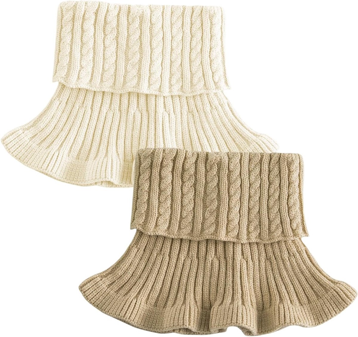 Dames Turtleneck Liner Set van 2, Verwijderbare Necktie, Zacht en Warm, Ideaal voor Laagjes en Koude Dagen, Crème en Lichtbruin