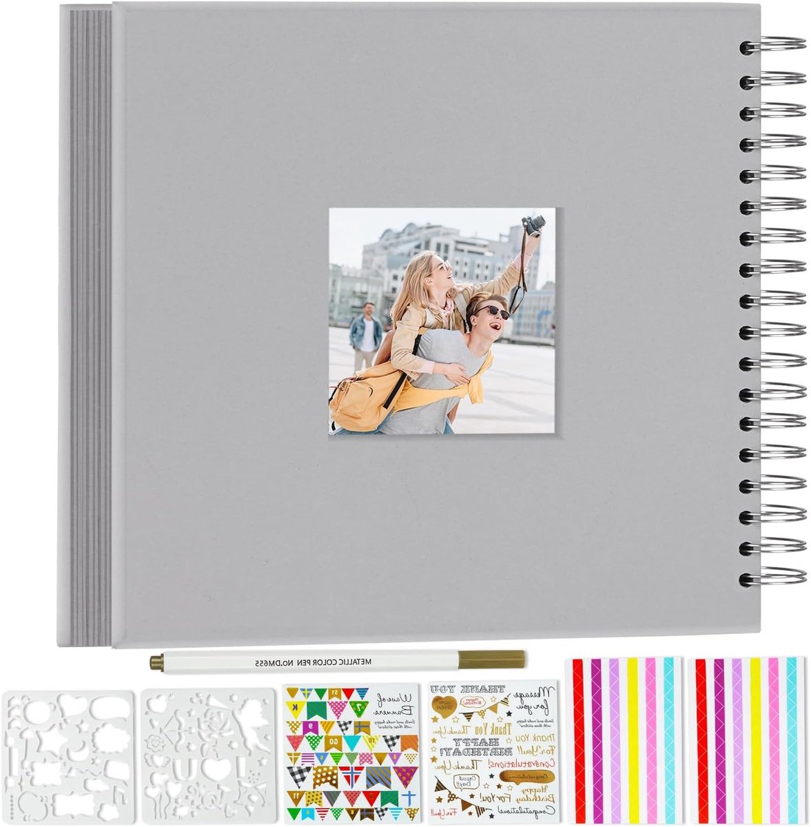 DIY Scrapbook Album 31.5 x 31.5 cm met Venster - Hardcover Kraft met 40 Bladen voor Foto's, Gastenboek en Trouwen