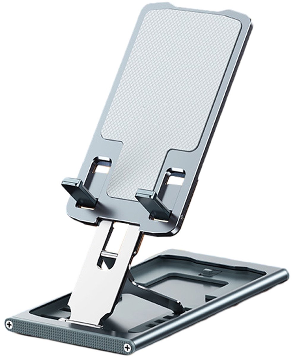 TOVBMUP Telefoonhouder -Bureau- en Desktophouder - Universele Standaard - Aluminium Telefoonhouder - Verstelbaar - zilver