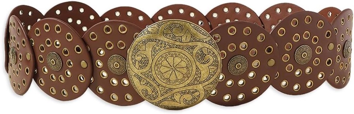 Vintage Brede Disc Leren Riem voor Dames in Western Cowgirl Stijl met Holle Concho en Metalen Gesp - Perfect voor Casual en Feestelijke Outfits