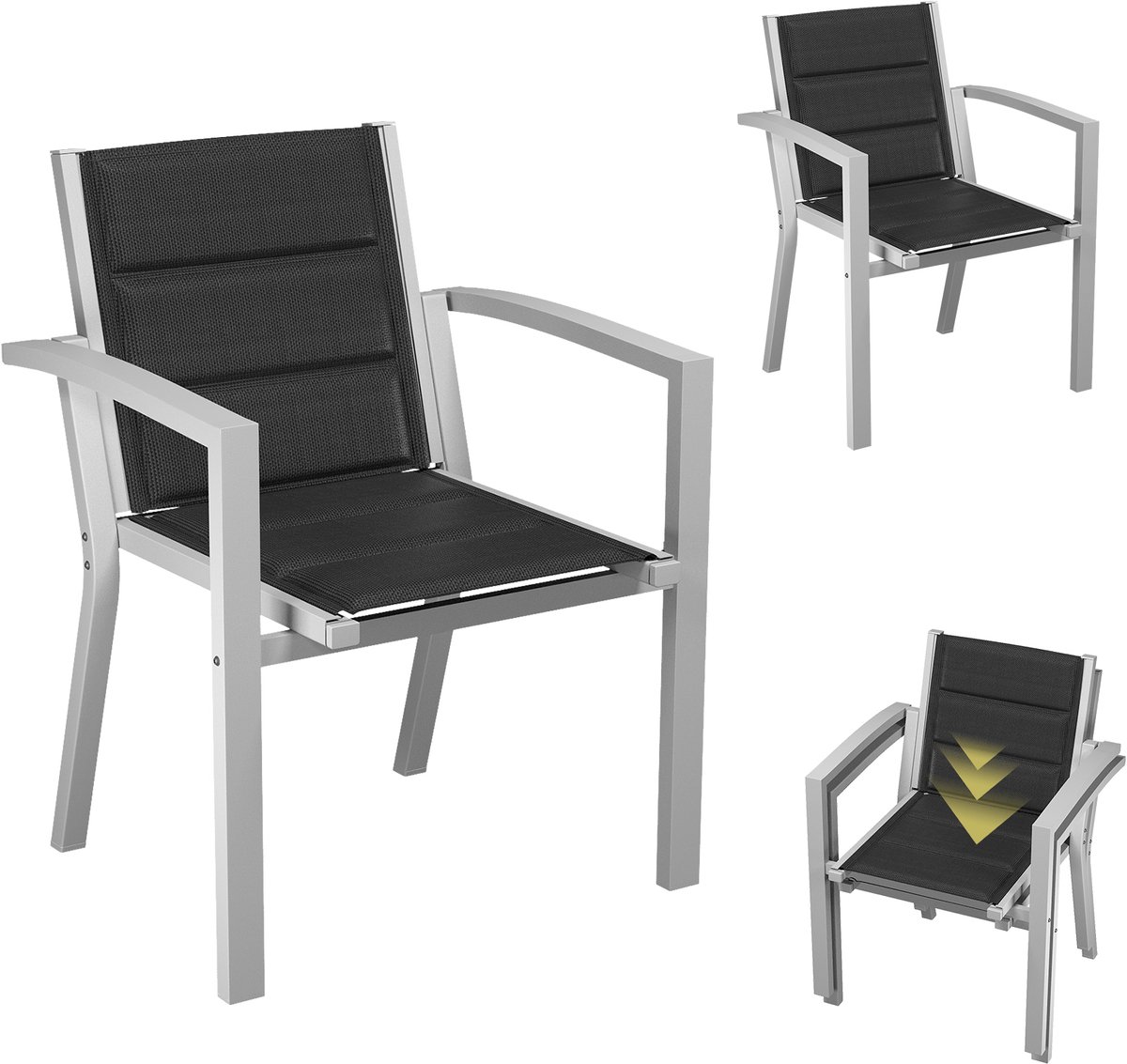Devoko Aluminium Tuinstoelen 2x - Fauteuils -Tuinstoel - Teslinstof + sneldrogend katoen - Stapelbaar - Versterkte boogconstructie - 57x60x82 - 160 kg - Geschikt voor kamperen, terrassen en tuinen - Lichtgrijs