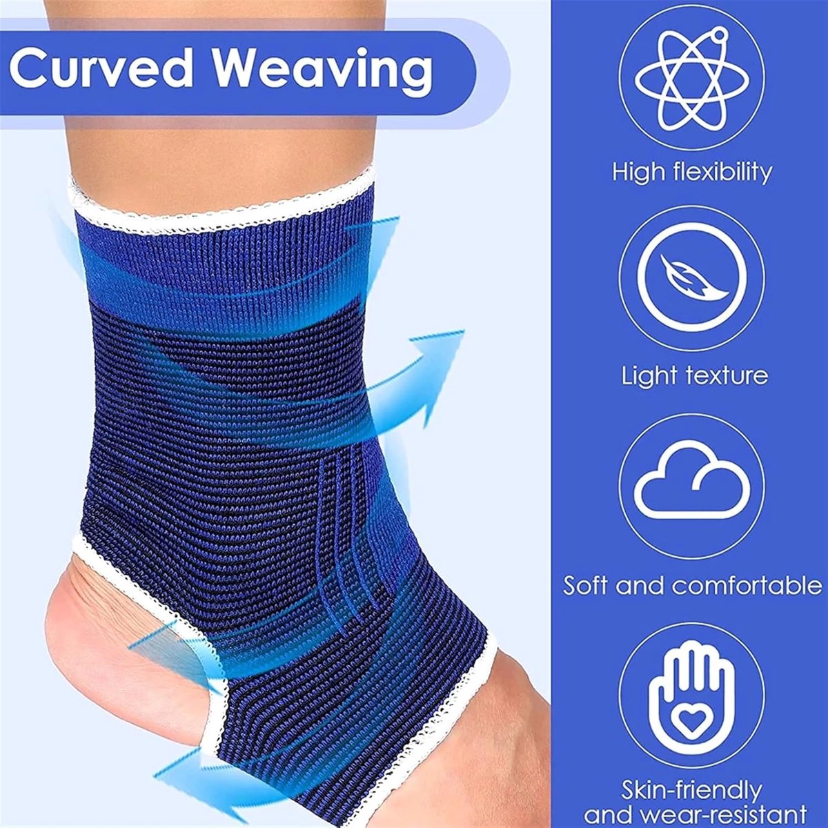 Enkelbrace Paar - Voetbescherming Sok - Sport Stabiliteit - Ademend Materiaal - Eén Maat - Blauw
