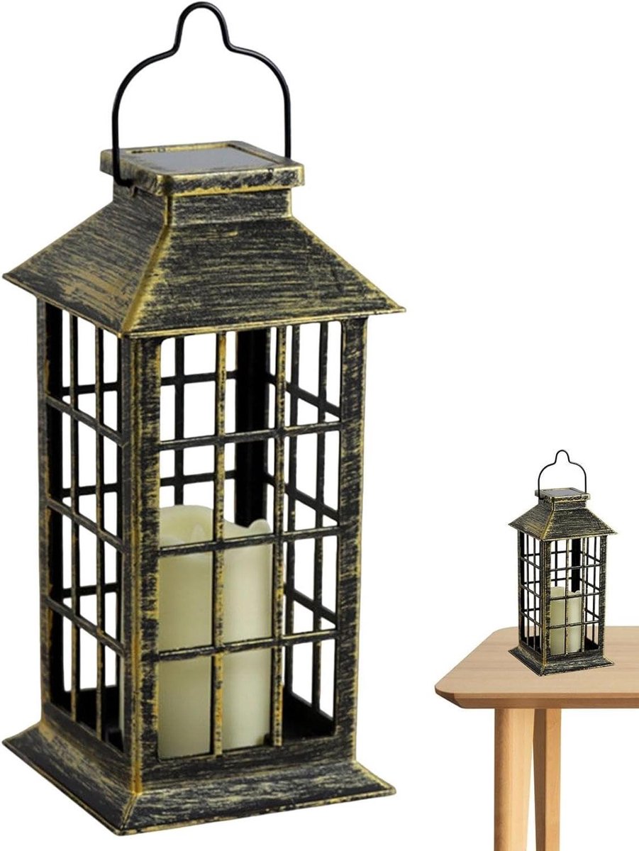 Tuinlantaarn Solar - Buitenlamp Kaars - Terras Verlichten - IP44 Waterdicht - 27.5 cm - Ge