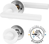 NINA Super Slim Deurbeslag - Witte Deurklink met ronde rozet en WC rozet - Deurgrepen voor toilet/badkamerdeuren - Binnendeur - Roestvrij staal