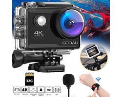 Action Camera 4K – 20MP / 60FPS / WiFi / 40M Waterdicht – Actiecamera – Onderwatercamera – Externe Microfoon – Inclusief Accessoires – Gratis App – Onderwatercamera – Beeldstabilisatie EIS – Lader – Afstandsbediening – Inch.32GB Karte