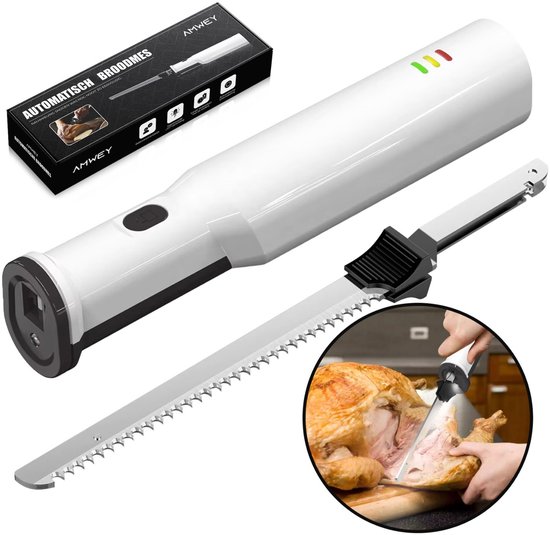 Foto: Amwey elektrisch broodmes draadloos automatisch snijmes voor brood vlees oplaadbaar 8v rvs kartelmes elektrisch keukenmes 2000mah accu modern keukenmes