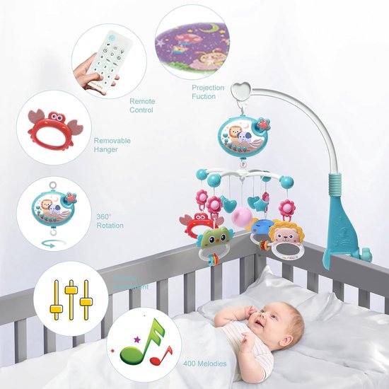 Baby Star Mobiel met Afstandsbediening voor de Wieg - Wiegspeelgoed - Hangend Speelgoed voor de Babywieg - Geschikt voor Meisjes en Jongens - Draagbaar en Mobiel - Blauw — afbeelding 5