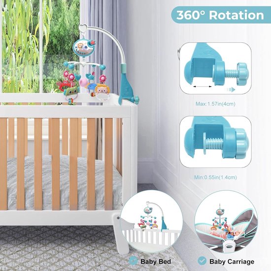 Baby Star Mobiel met Afstandsbediening voor de Wieg - Wiegspeelgoed - Hangend Speelgoed voor de Babywieg - Geschikt voor Meisjes en Jongens - Draagbaar en Mobiel - Blauw — afbeelding 3
