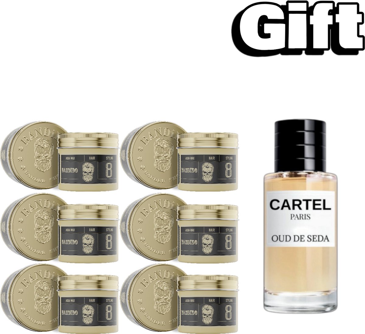 Bandido Aqua Hair Wax 6 stuks- Nr 8. 125ml + 1x Cartel Parfum 50ml GRATIS