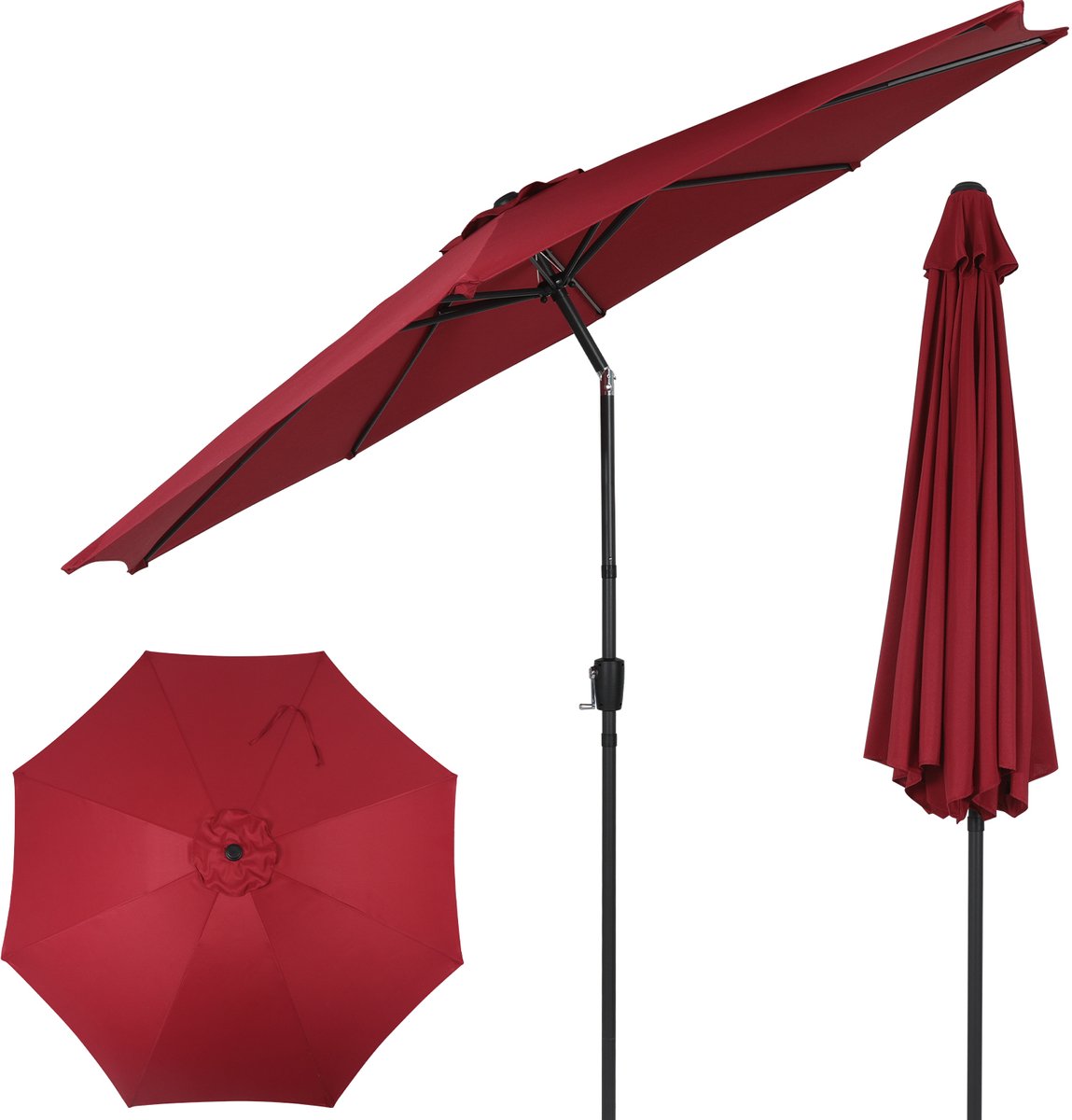 Puluomis - Ronde Parasol - Ø290 cm - Garden Stokparasol - 30° Kantelbaar - Waterdicht - UPF50+ - Bordeaux
