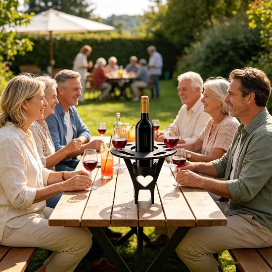 Draagbare Tafel - Outdoor Wijntafel - Buiten Ontspannen - Met Bekerhouder - 25 x 25 cm - Zwart — afbeelding 5