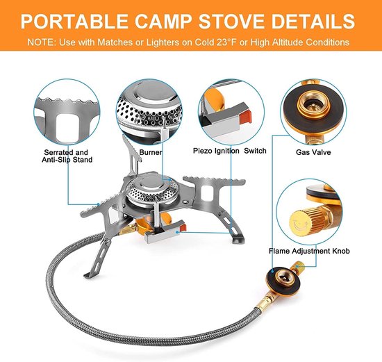 Camping Gasfornuis - Draagbaar Kooktoestel - Buiten Koken - Piëzo Ontsteking - 3700W Vermogen - Zilver van Camping — afbeelding 5