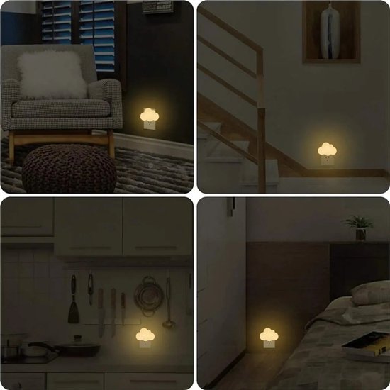 Twee LED-nachtlampjes, met stekker, lichtsensor, creatief wolkvormig ontwerp, automatische schakelaar, energiebesparend, zacht licht, geschikt voor slaapkamers, gangen en badkamers. — afbeelding 2