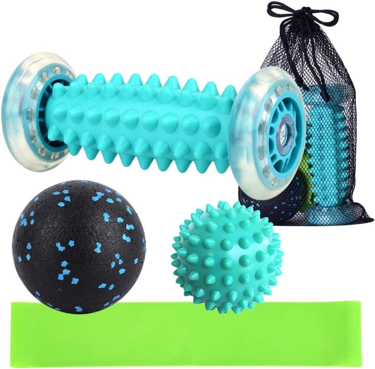 Massage Set - Spiky Bal - Spierontspanning - 5 Delige Set - 19.99 x 14.99 cm - Zwart