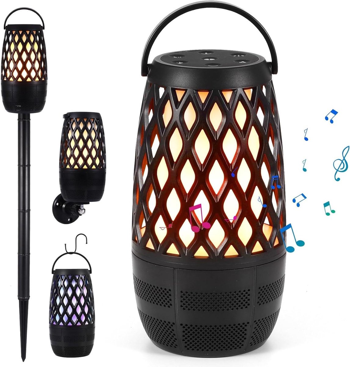 Draadloze Buiten Speaker - Sfeer Speaker - Feestelijke Sfeer Creëren - Dansende Vlam Effect - 10 Watt - Zwart