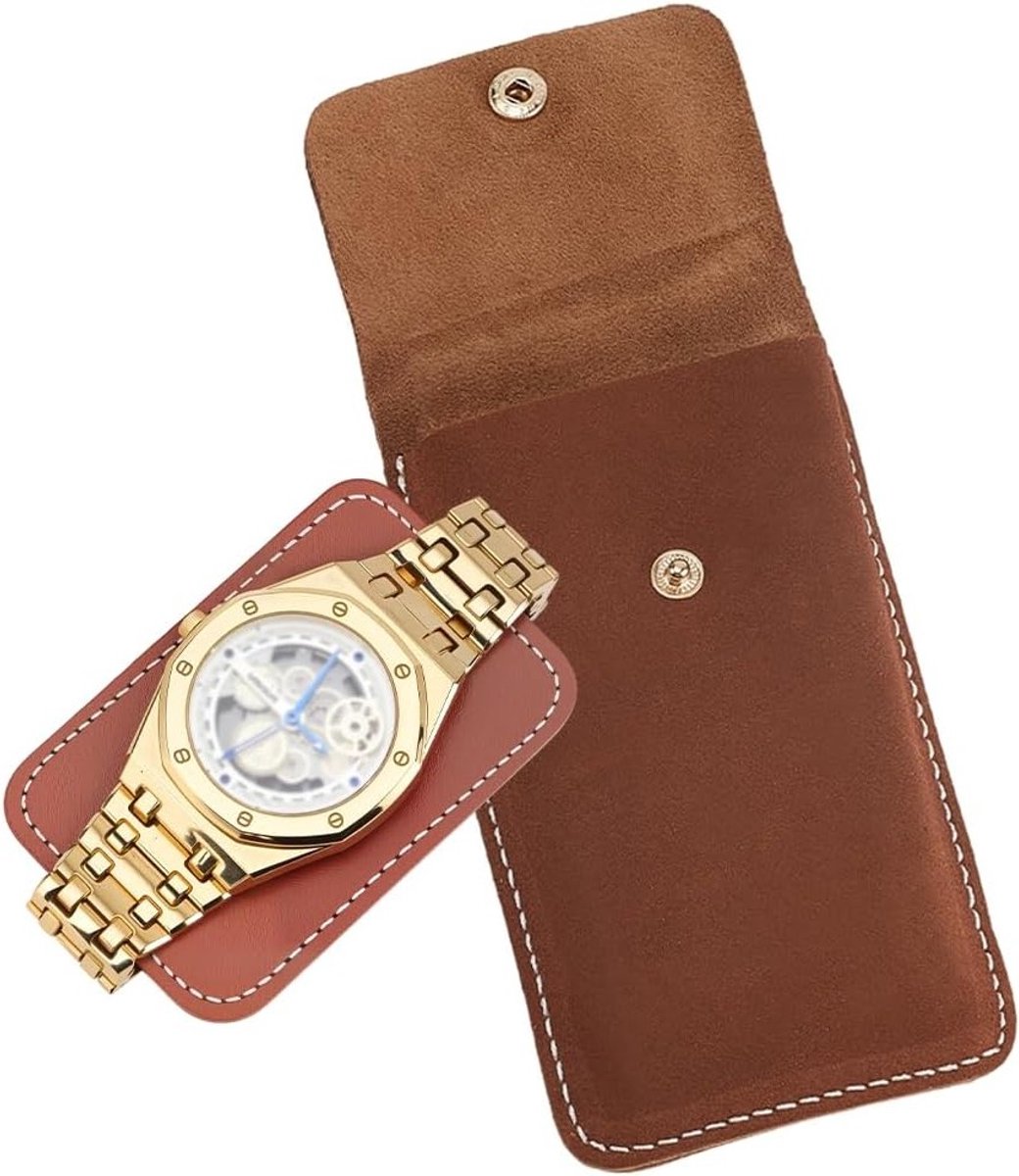 Lederen Horloge Opbergtas van Koeienhuid in Bruin Suede - Draagbare Organizer voor Sieraden, Reisaccessoires en Cadeaus voor Mannen en Vrouwen