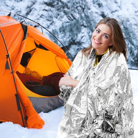 Overlevingsmat Thermisch - Nooddeken Buiten - Kamperen Wandelen - Warmte Isolatie - Compact Opvouwbaar - Goud Zilver — afbeelding 3