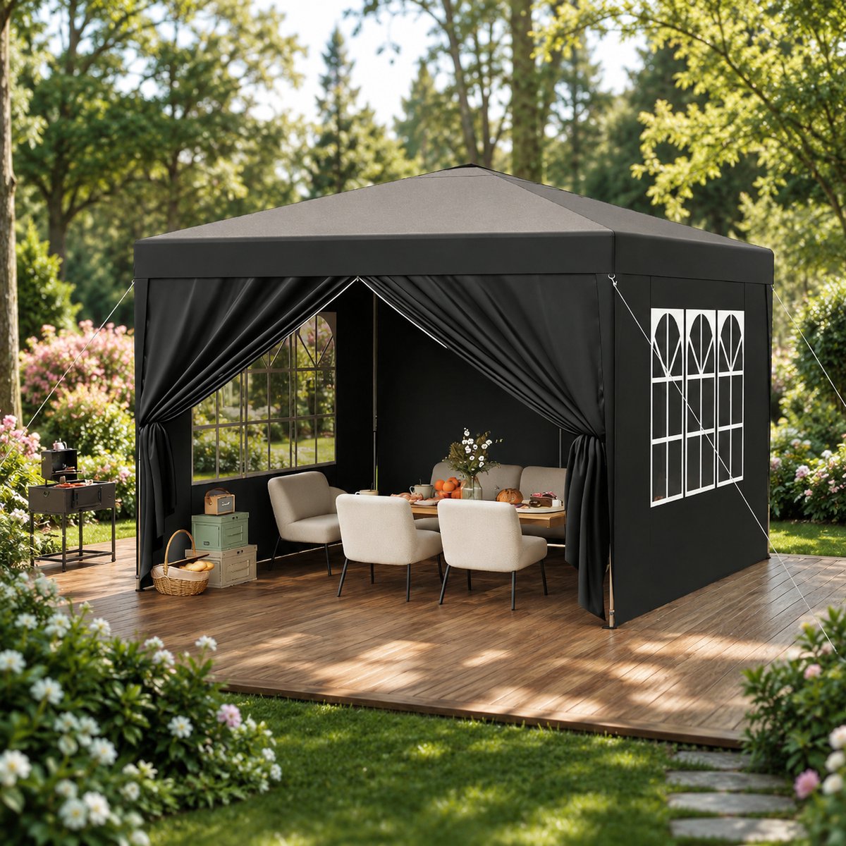 Easy-Up Partytent - Opvouwbaar - Premium easy-up Partytent - UV Bescherming - Waterdicht - Metalen frame - Geschikt voor Terrassen, balkons, bij het zwembad, in de tuin, op campings, tijdens festivals, op rommelmarkten - Grijs