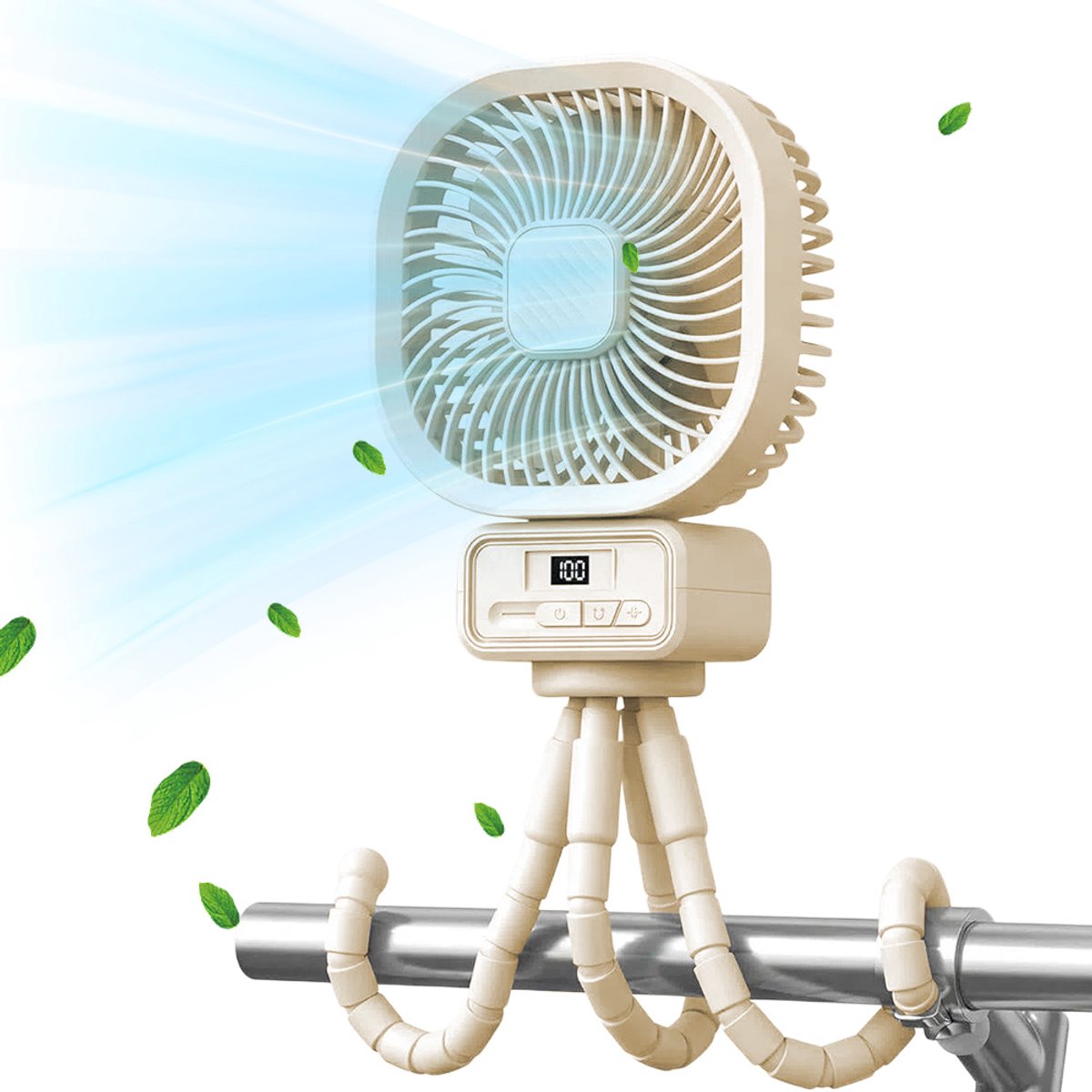Draagbare Ventilator - Kinderwagen Fan - Draagbare Ventilator USB - Octopusfan- Fan - 360° Draaibaar Statief - 3 Instelbare Ventilatorsnelheden - Wit