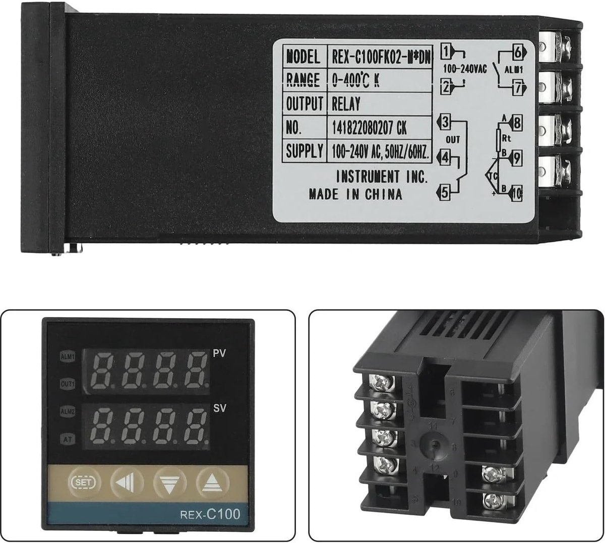 Temperatuur Controller - Digitale Thermostaat - Proces Beheersing - Intelligent PID - 48x48mm - Zwart