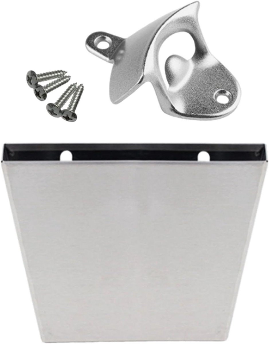 Wandflesopener - Bar accessoire - Flessen openen - Met opvangbak - 14 x 9.5 cm - Uniek
