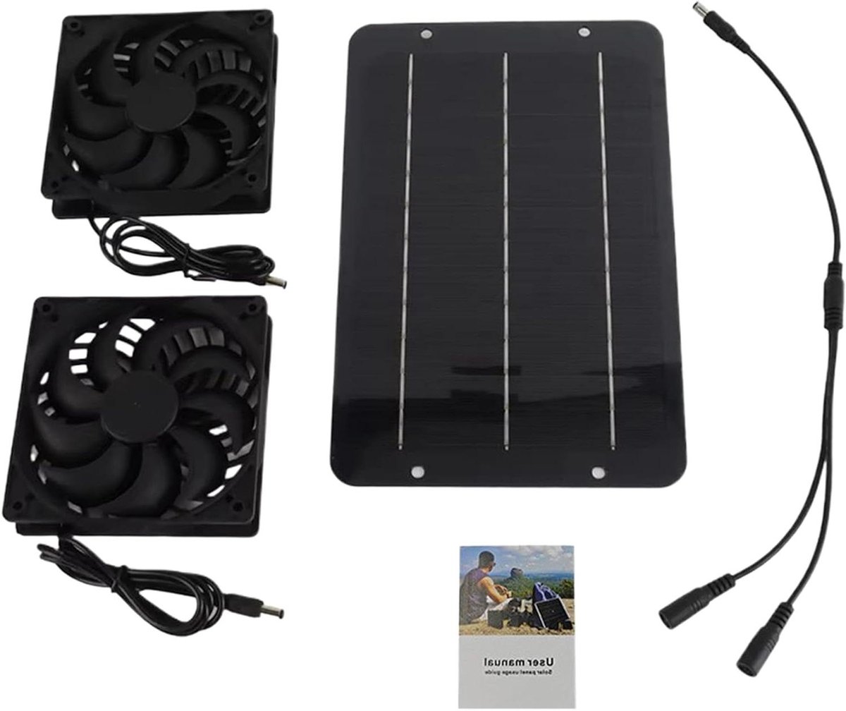 Zonneventilator - Ventilatie Set - Buiten Koelen - Dubbele Ventilator - 5x21x5 cm - Zwart