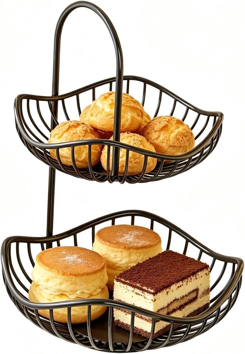 Fruitmand Aanrecht - Keuken Organizer - Opslag Groenten - Dubbel Laags Ontwerp - 37.8 cm - Zwart