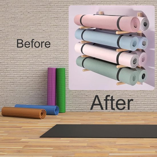 Yoga Mat Rek - Houten Opberger - Fitness Ruimte Organiseren - Wandmontage Ruimtebesparend - 30 cm Stang - Houtkleur — afbeelding 2