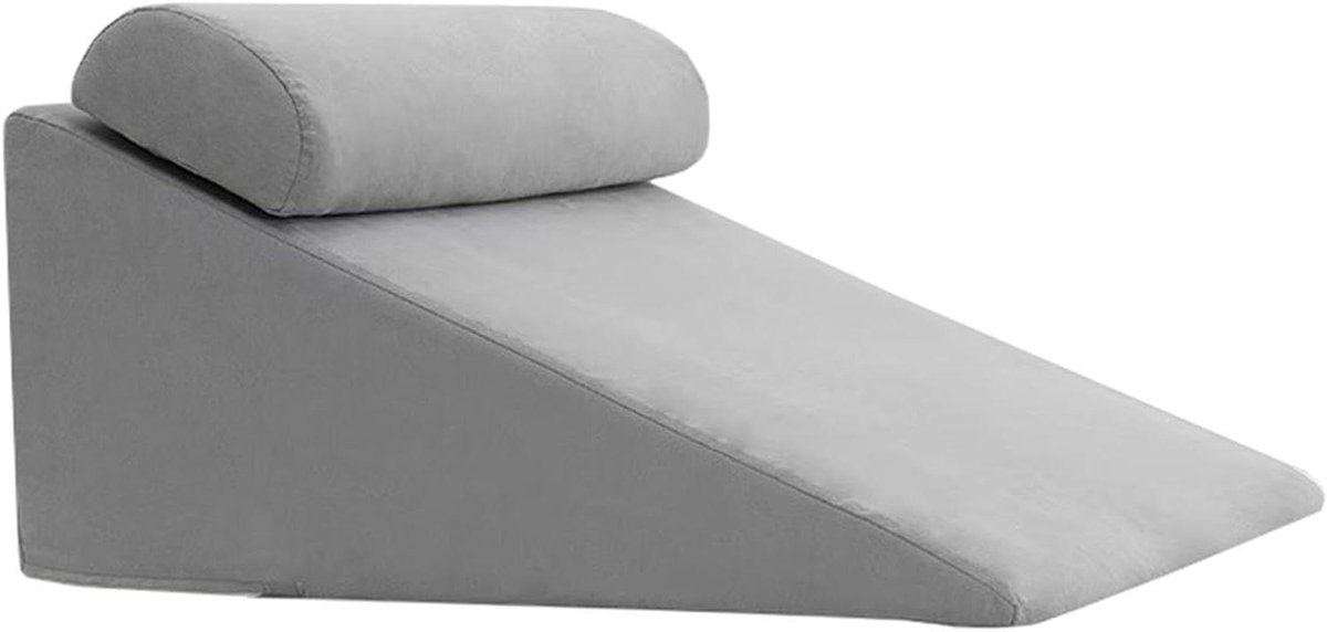 Bedwigkussen - Verhoogd kussen - Ontspannen slapen - Ergonomisch ontwerp - 65x60x30cm - Grijs
