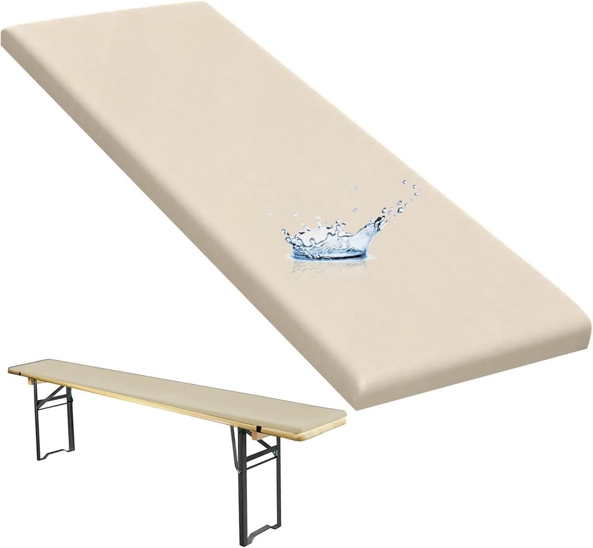 Bierbank Kussens - Zitkussen Bank - Buiten Zitten - Traagschuim Vulling - 210x40cm - Beige