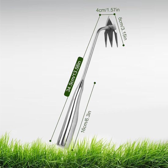 Handmatig onkruidgereedschap - Onkruidtrekker 3 tanden - Tuinonderhoud Vereenvoudigen - Ergonomische anti-spanningshandgreep - 34 cm lengte - Roestvrij staal — afbeelding 3