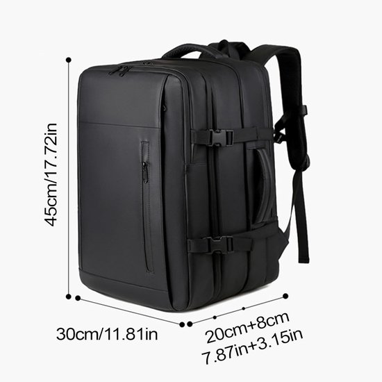 Reisrugzak - Compressie tas - Ruimte besparen - Met ingebouwd slot - 30x45x20 cm - Zwart — afbeelding 5