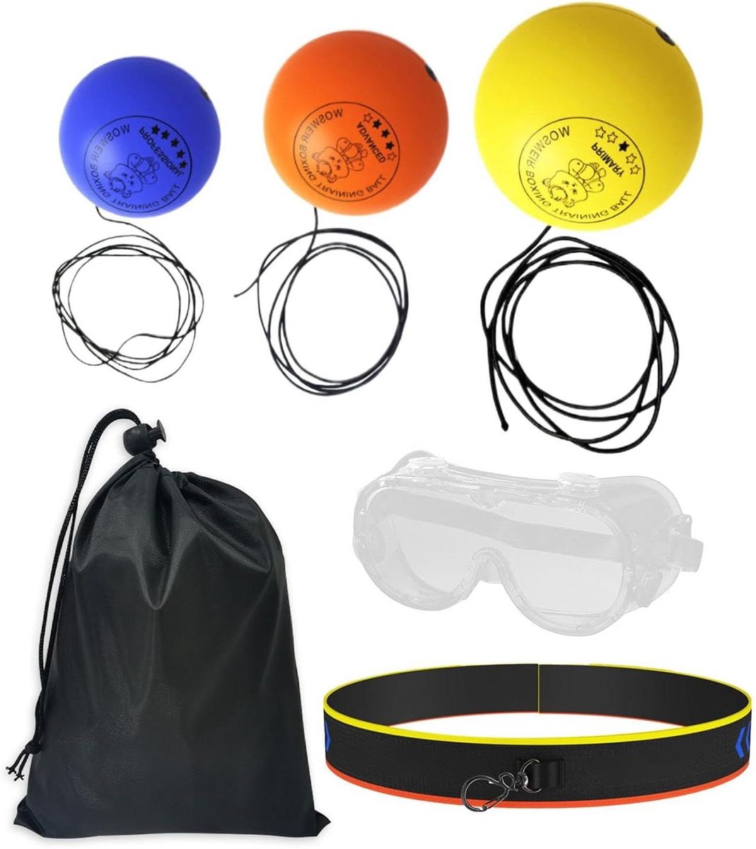 Boks Reflex Bal Set - Trainingsbal Boksen Reactiebal - Verbeteren Snelheid - Verstelbare Hoofdband - 3 Maten Ballen - Meerkleurig