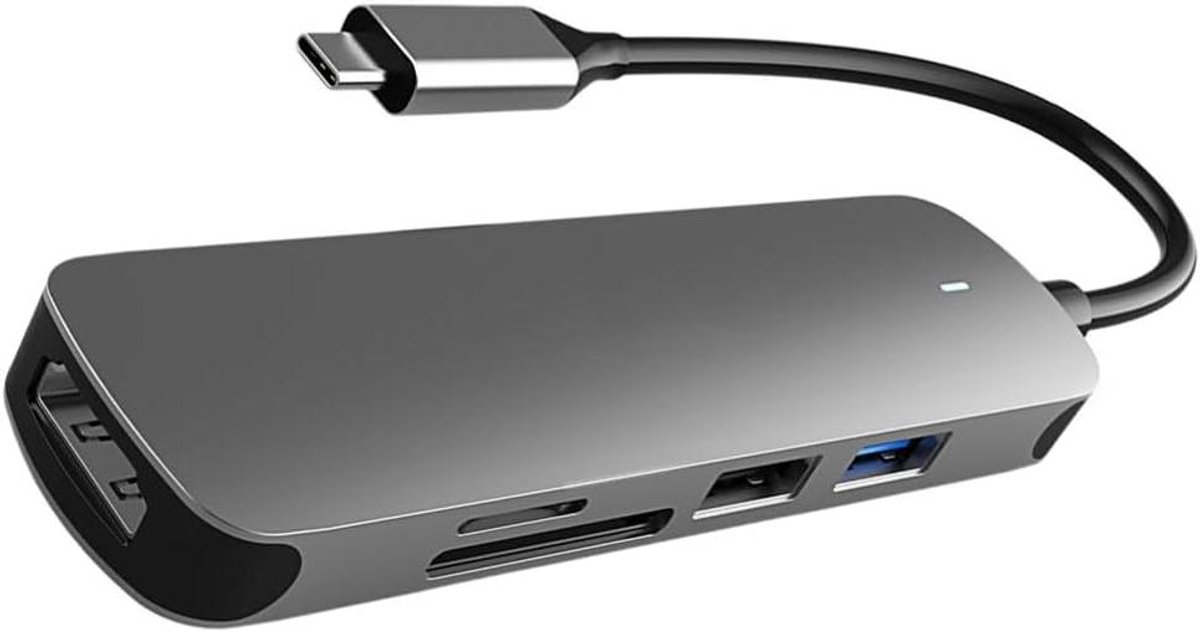 USB Hub - Compacte Hub - Bestanden Overzetten - 5 Poorten - 10.5 cm - Grijs