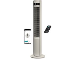 Duux Elevate Smart – Stille Torenventilator met Ionisator – 26 Snelheden & Slaapmodus - Greige
