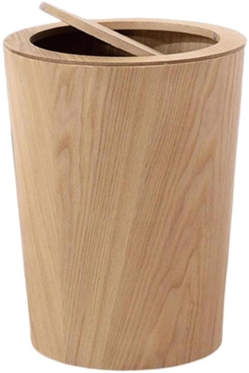 Houten Prullenbak - Afvalbak Decoratief - Ruimte Opruimen - Flip Deksel - 24 cm Hoog - Houtkleur