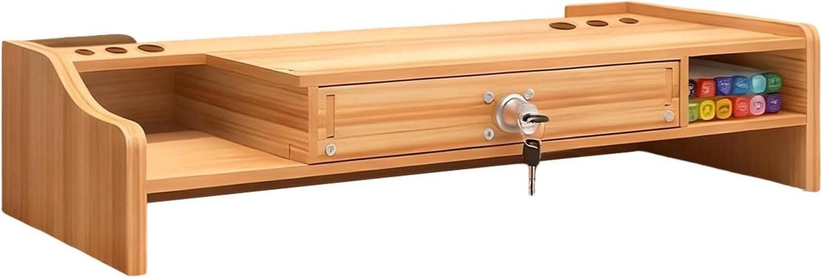 Monitor Verhoger - Bureau Organizer - Werkplek Verbeteren - Ergonomische Hoogte - 48.8 cm Lengte - Houtkleur