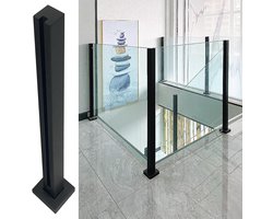 AviiSo Trapspil roestvrij staal patio hek paneel klem, zwart vierkant dek vangrail paal met spigot sleuven en stevige basis, 60-105 cm hoog (kleur: eindpaal, maat: 135 cm)