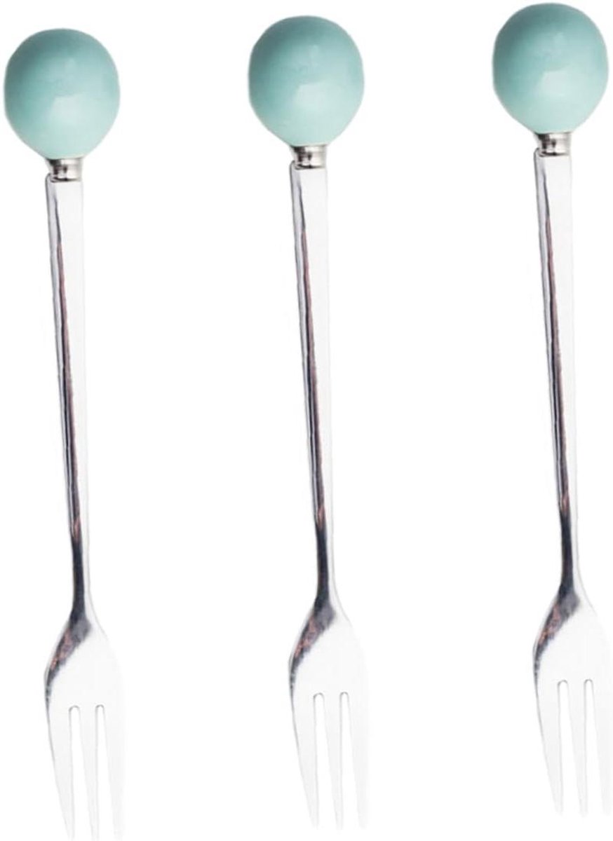 Dessert Vorken - Mini Vorkjes - Taart Eten - Keramische Handgreep - 6 Stuks - Lichtblauw