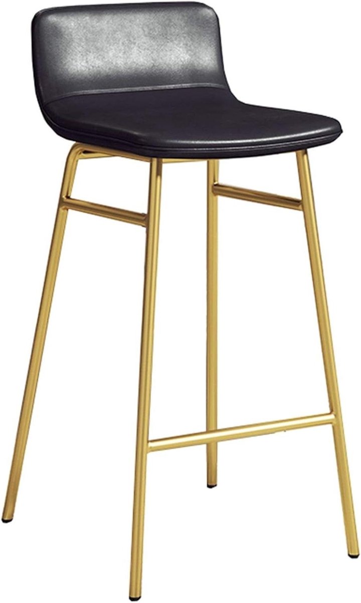 Barkruk Metaal - Barstoel Kunstleer - Keuken Bar - Met Voetsteun - 65cm Zithoogte - Zwart