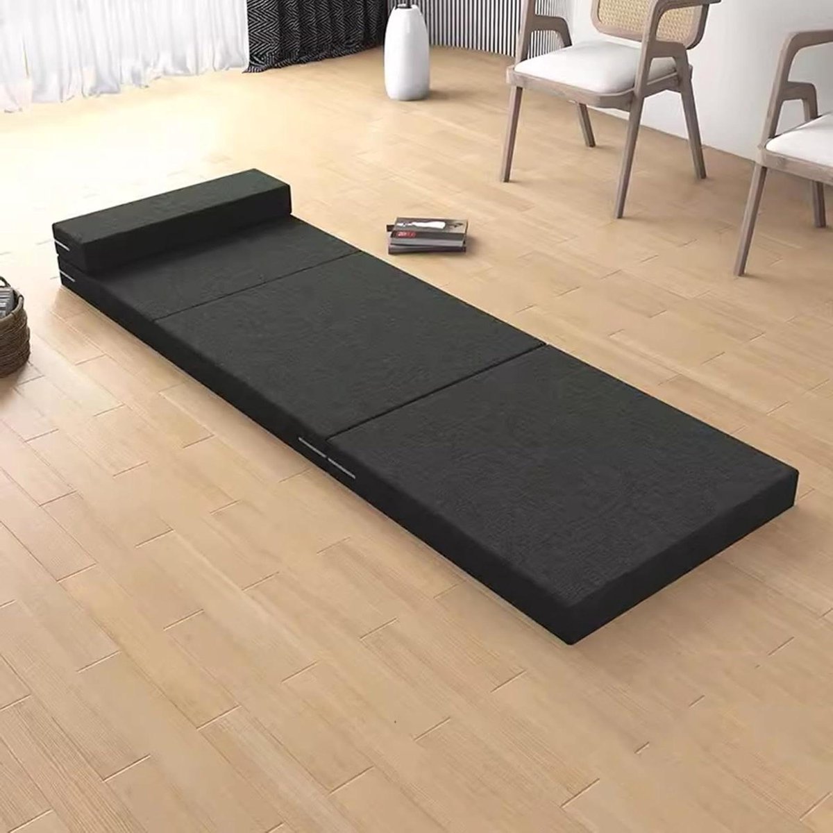 Reismatras - Vouwbed Gasten - Comfortabel Slapen - Wasbare Hoes - 200x60x5cm - Zwart