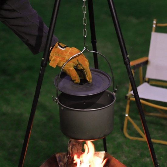 Outdoor Picknickpan - Hangpan van aluminiumlegering voor op de camping - Grote kookpan voor boven het kampvuur & stapelbare set - 4L — afbeelding 5