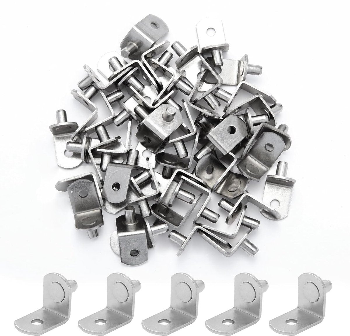 L-vormige metalen kastplankclips, 50 stuks, nikkelgeplateerd, voor boekenplanken, keukenkasten en meubelondersteuning met 1/4 inch gat